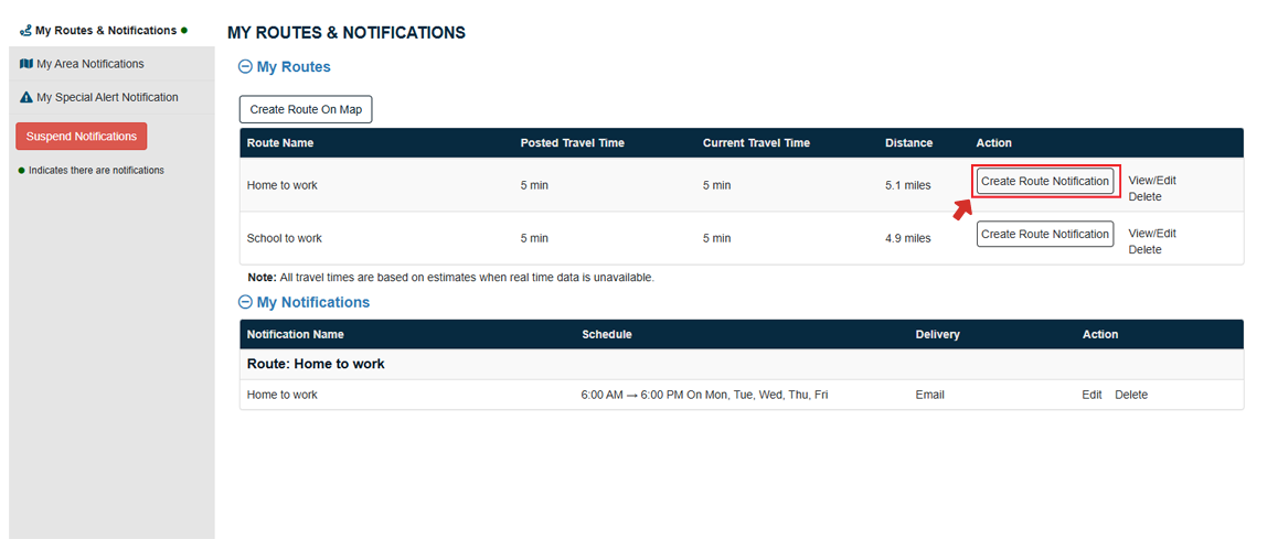 Creating a notification for your route