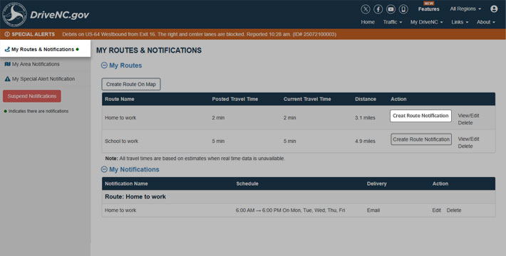 Creating alert for your route