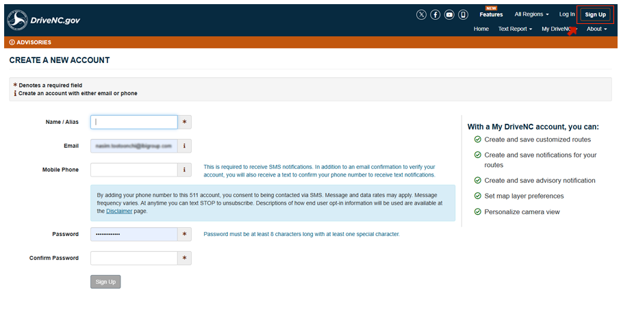 Signing up with DriveNC