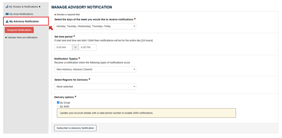 Creating Advisory Notification